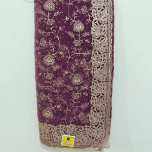 Dark Onion Thread Golden Work Saree