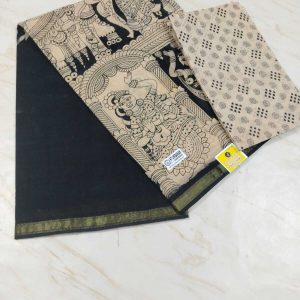 Black cream kalamkari desing cotton saree