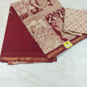 Red cream kalamkari design cotton saree