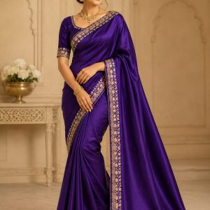 Party wear work saree purple colour