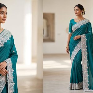 party wear work saree rama green colour