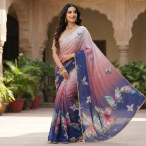 Pink Navy Butterfly Saree
