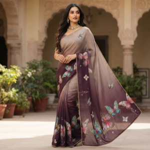 Plum Brown Butterfly Saree