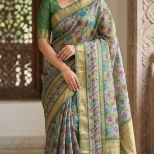 Sage Green Floral Saree