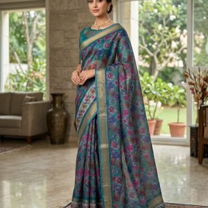 Teal Floral Saree