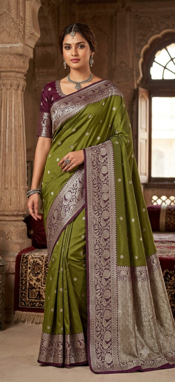 Olive Green Katan Pattu Saree