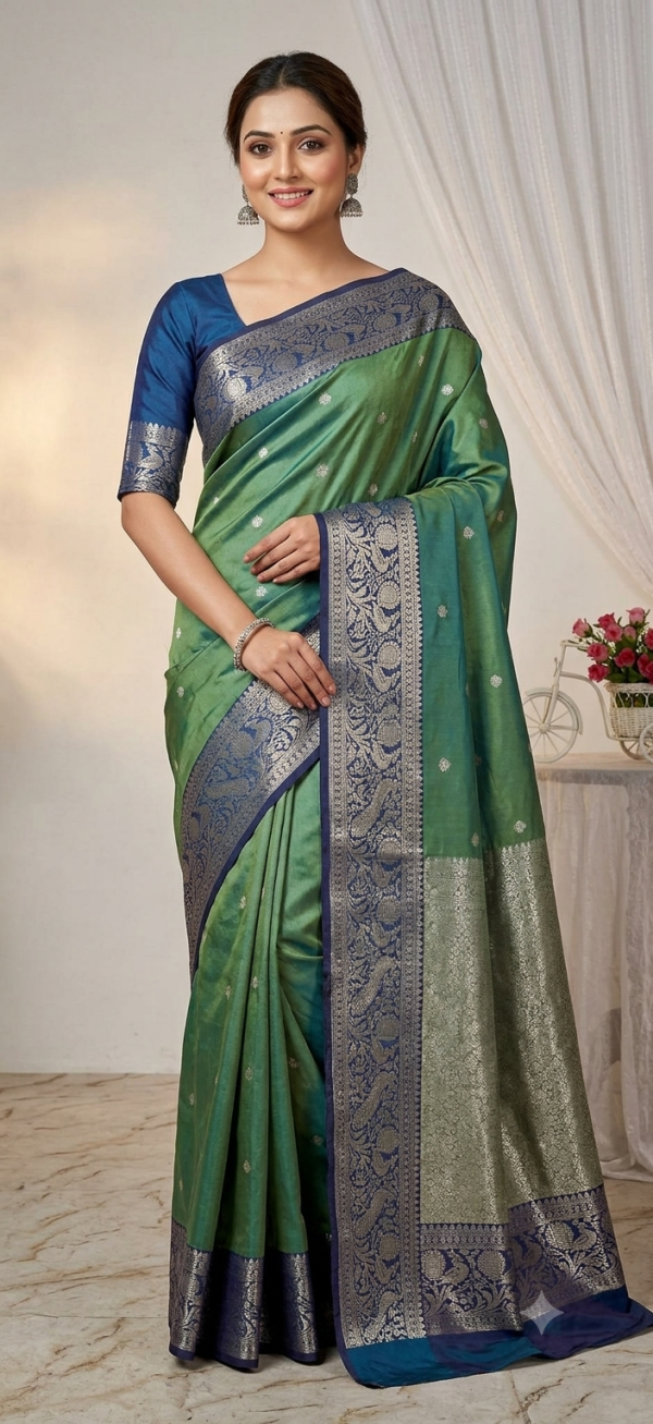 Sea Green Katan Pattu Saree