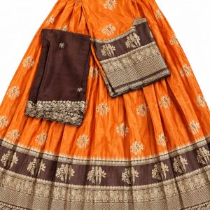 Orange Brown Border Lehenga