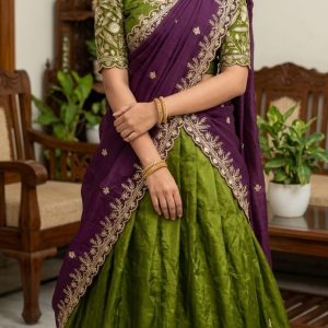 Green Lehenga Purple Dupatta