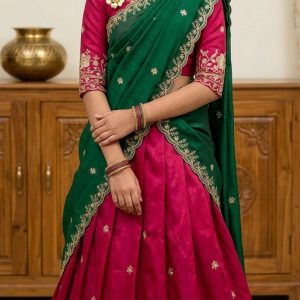 Pink Green Dupatta Lehenga