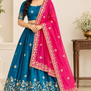 Teal Pink Dupatta Lehenga