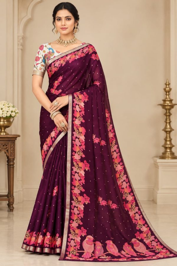 Wine Floral Saree