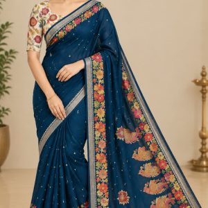 Navy Blue Floral Saree