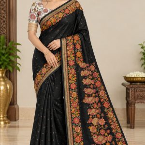 Black Floral Border Saree