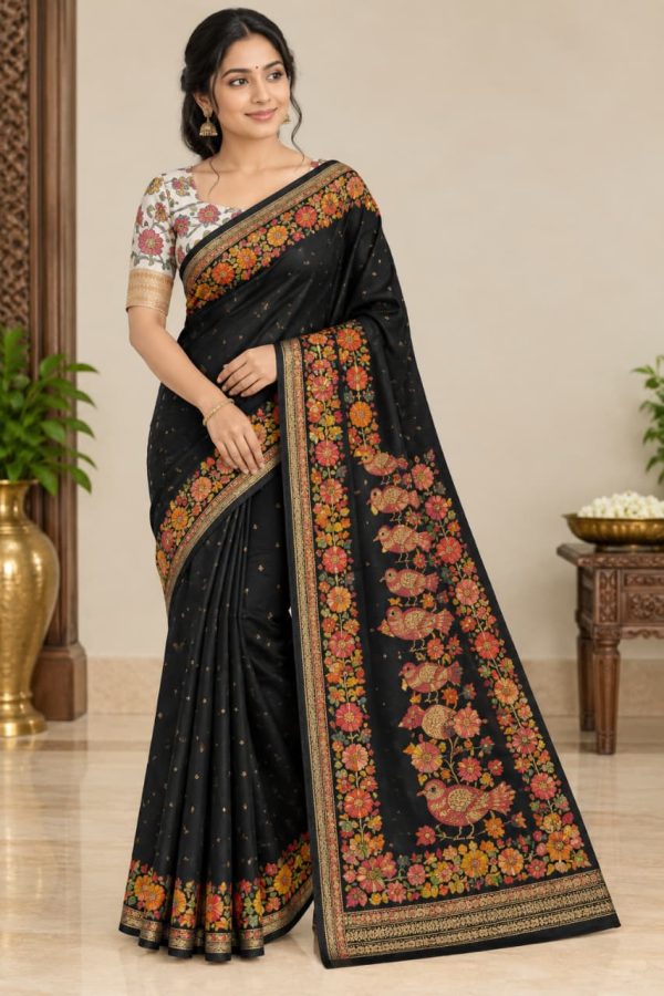 Black Floral Border Saree